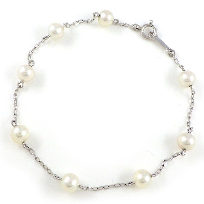 MIKIMOTO 8-Point Pearl Station Bracelet in K18 White Gold