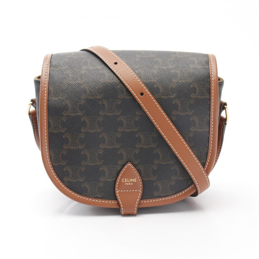 CELINE Falco Medium Shoulder Bag in Black/Brown PVC Canvas