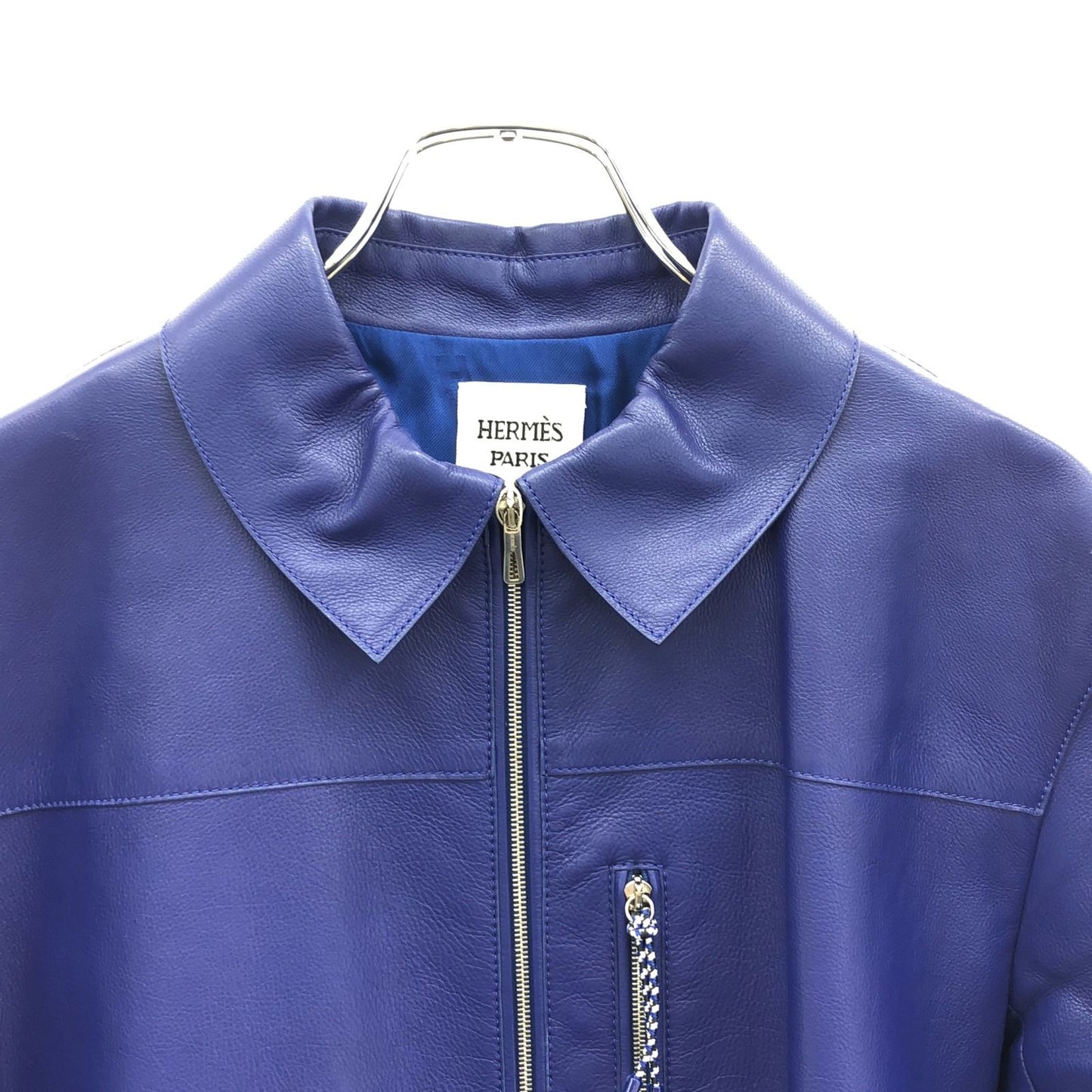 HERMES Blue Calf Leather Coat - Timeless Elegance