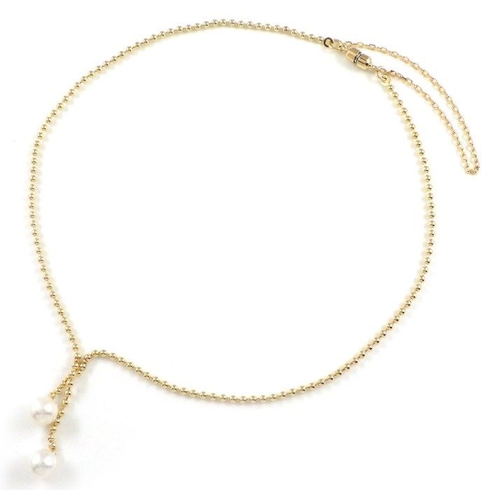 Elegant K10YG Pearl Bracelet with Ball Chain - Timeless Luxury