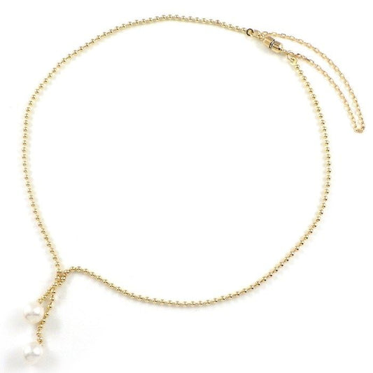 Elegant K10YG Pearl Bracelet with Ball Chain - Timeless Luxury