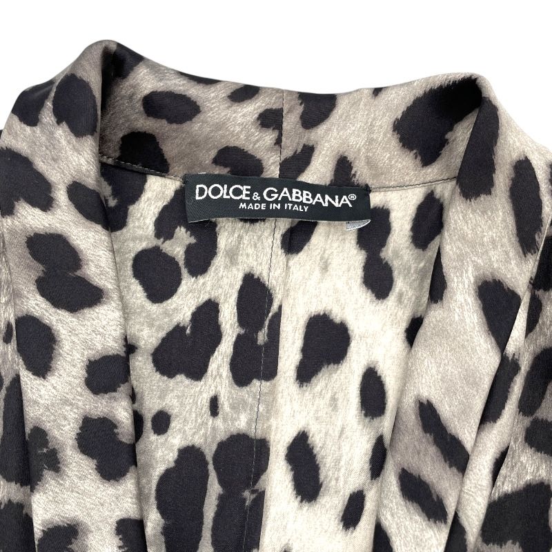 Dolce & Gabbana Leopard Print Silk Bow Tie Blouse - Gray