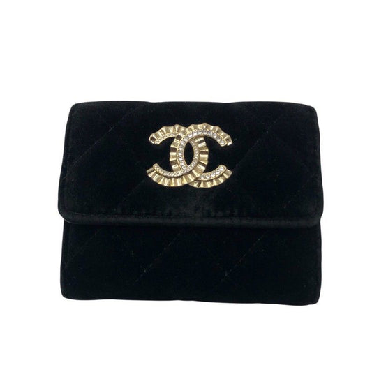 CHANEL Matelassé Coco Mark Coin Case in Black Velvet with Gold Hardware