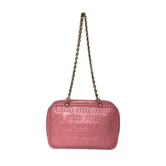Miu Miu Logo-Embossed Chain Handbag in Pink with Gold Hardware