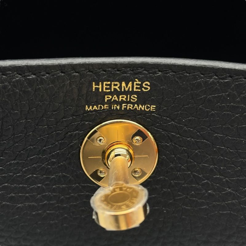 HERMES Lindy Mini Black Togo Leather Shoulder Bag with Gold Hardware