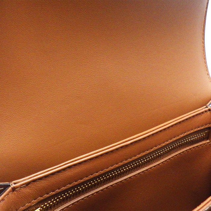 CELINE Teen Buzas Claire Shoulder Bag in Tan Canvas & Calfskin