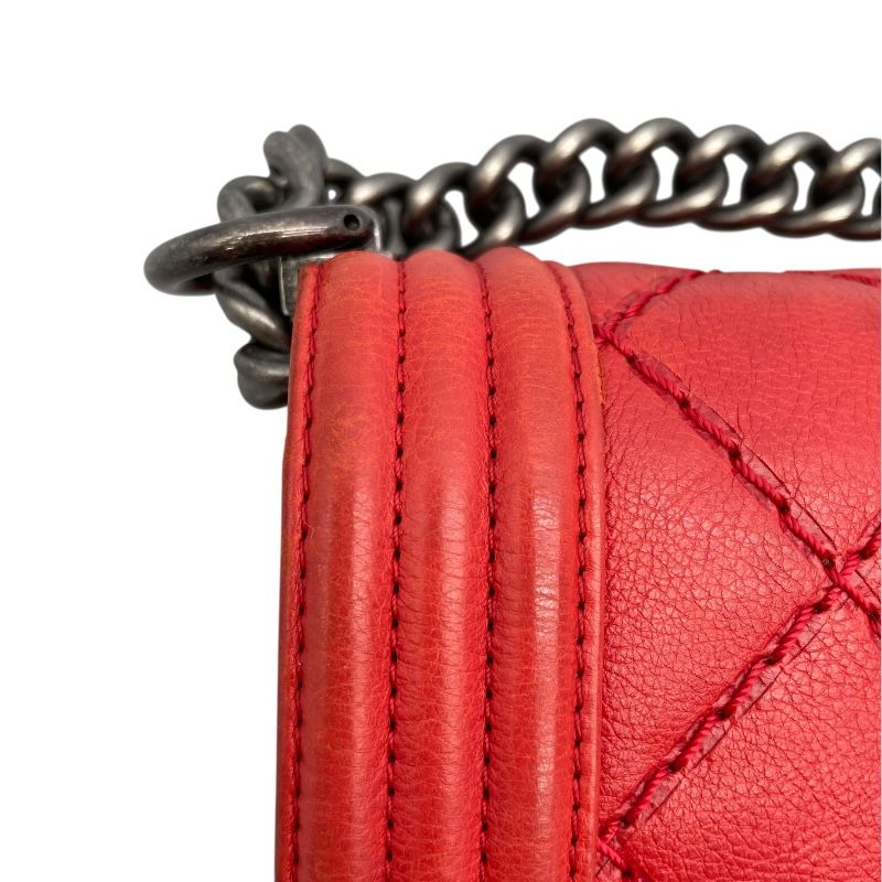 CHANEL Boy Chanel 20 Red Leather Shoulder Bag with Silver Hardware