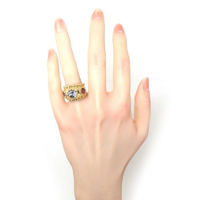 CHANEL Three Symbol Ring with Aquamarine & Pink Tourmaline