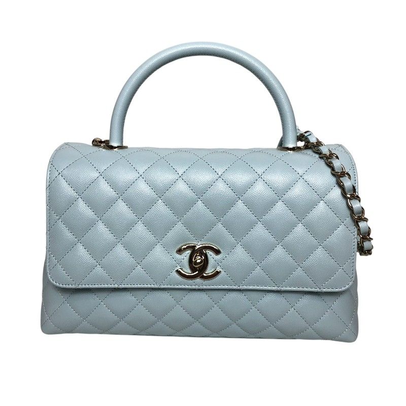 CHANEL Coco Handle 29 Light Blue Caviar Leather Handbag