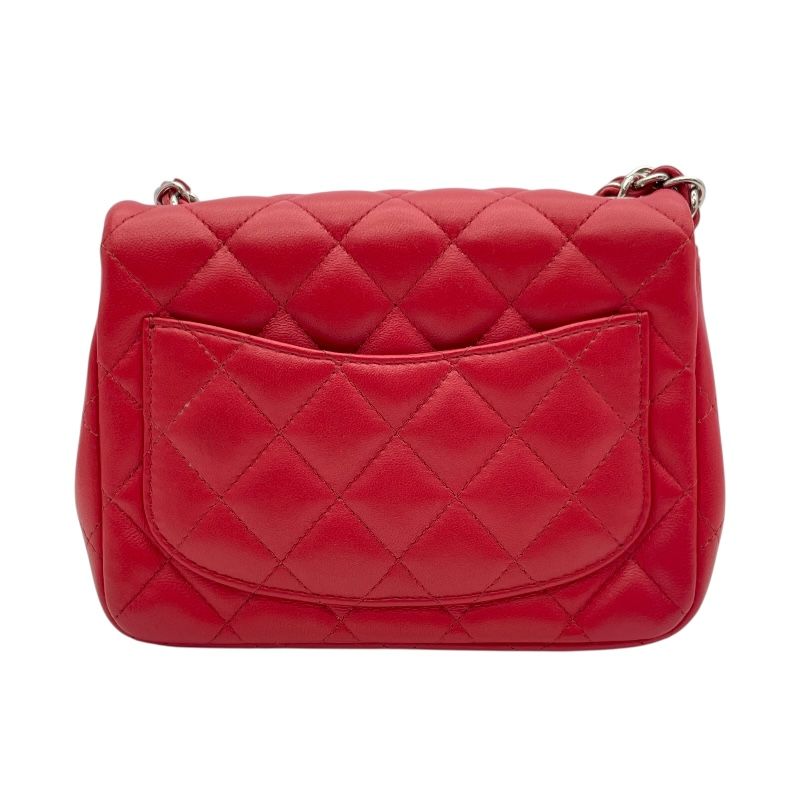 CHANEL Mini Matelassé 18 Red Lambskin Shoulder Bag with Silver Hardware