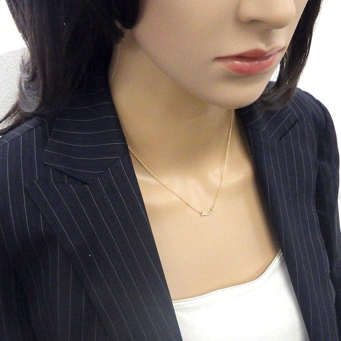 Tiffany & Co. T Smile Mini Micro Necklace in K18 Pink Gold with Diamonds
