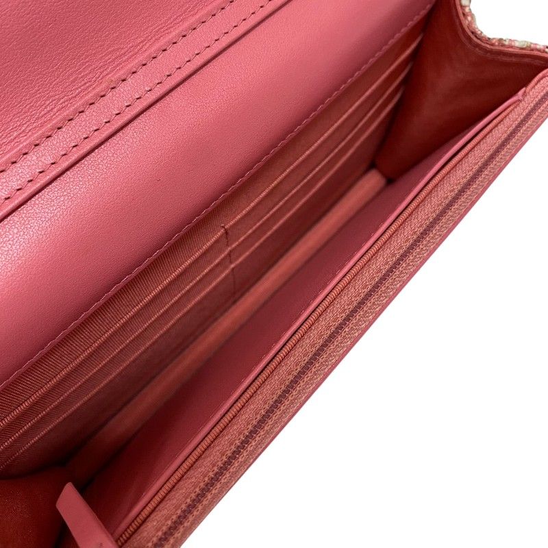 CHANEL 2.55 Chain Wallet in Pink Tweed with Silver Hardware