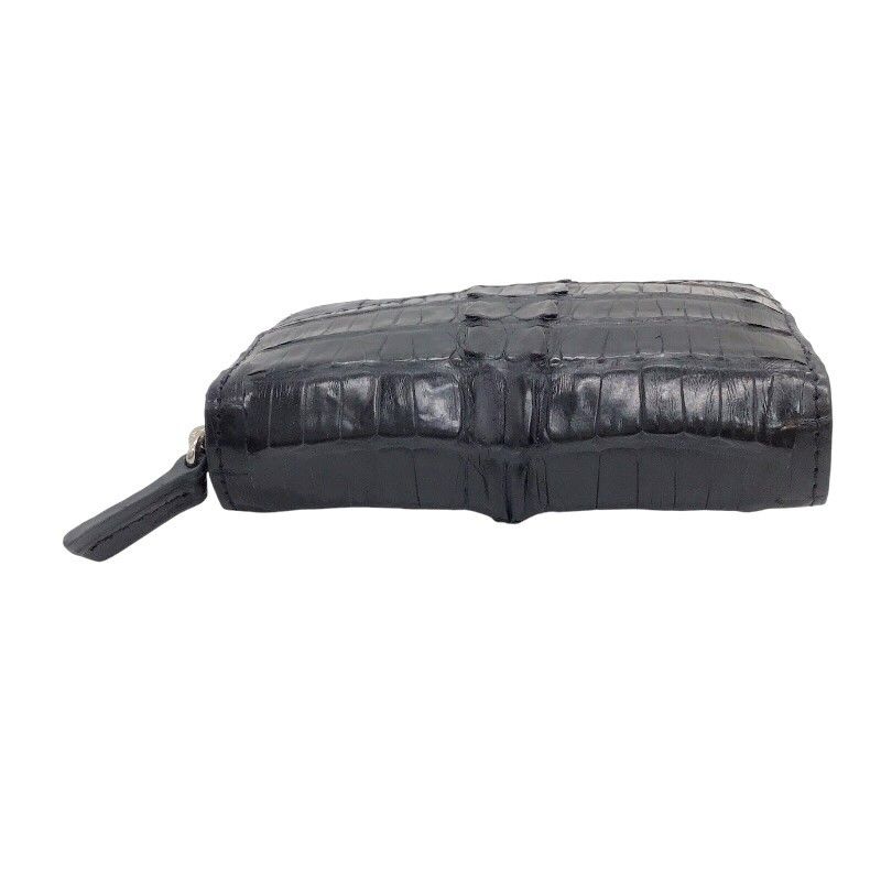 Exquisite Crocodile Leather Round Zipper Card Case in Black Navy