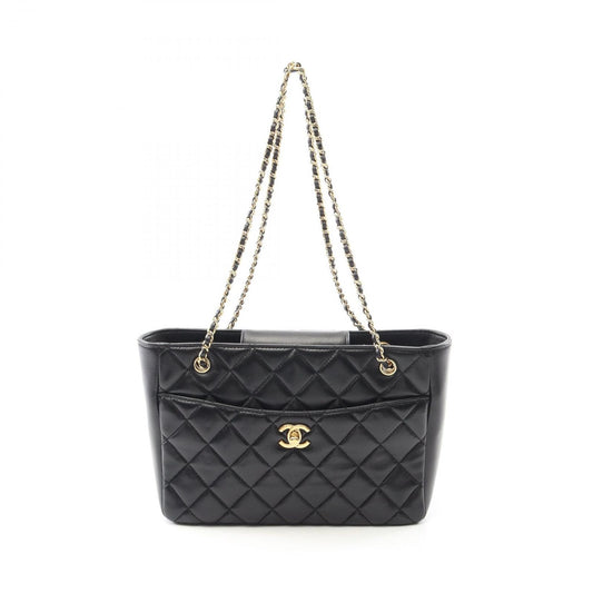 CHANEL Matelassé Small Shopping Tote Bag in Black Lambskin