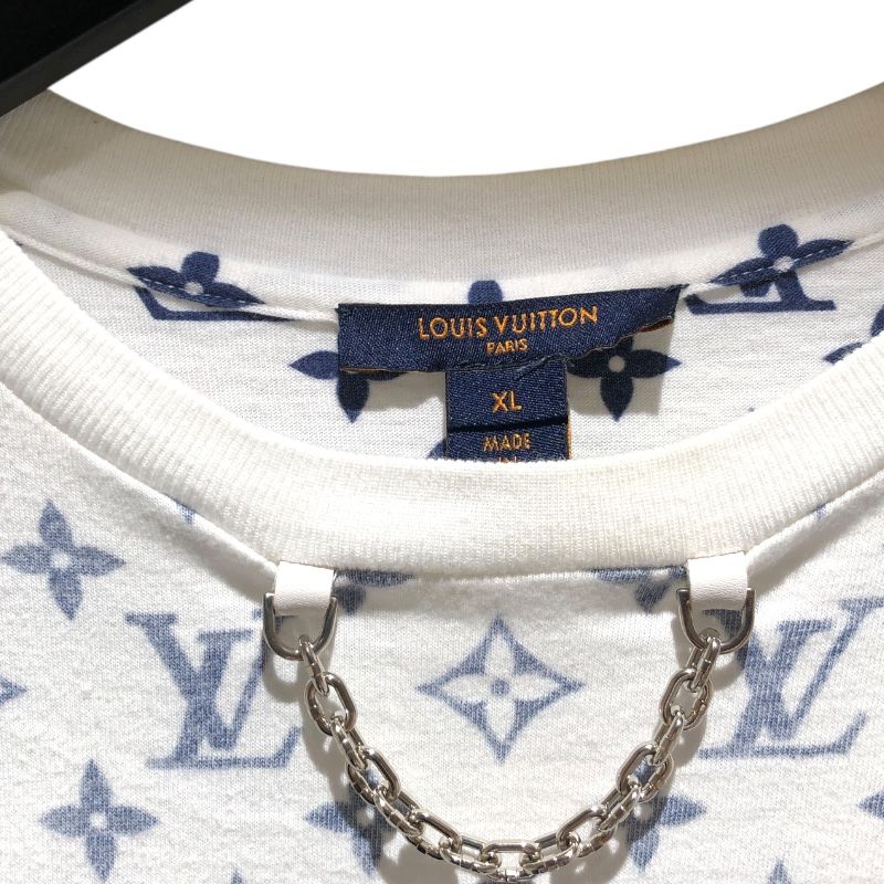 Louis Vuitton Monogram Print T-Shirt in White & Silver Hardware