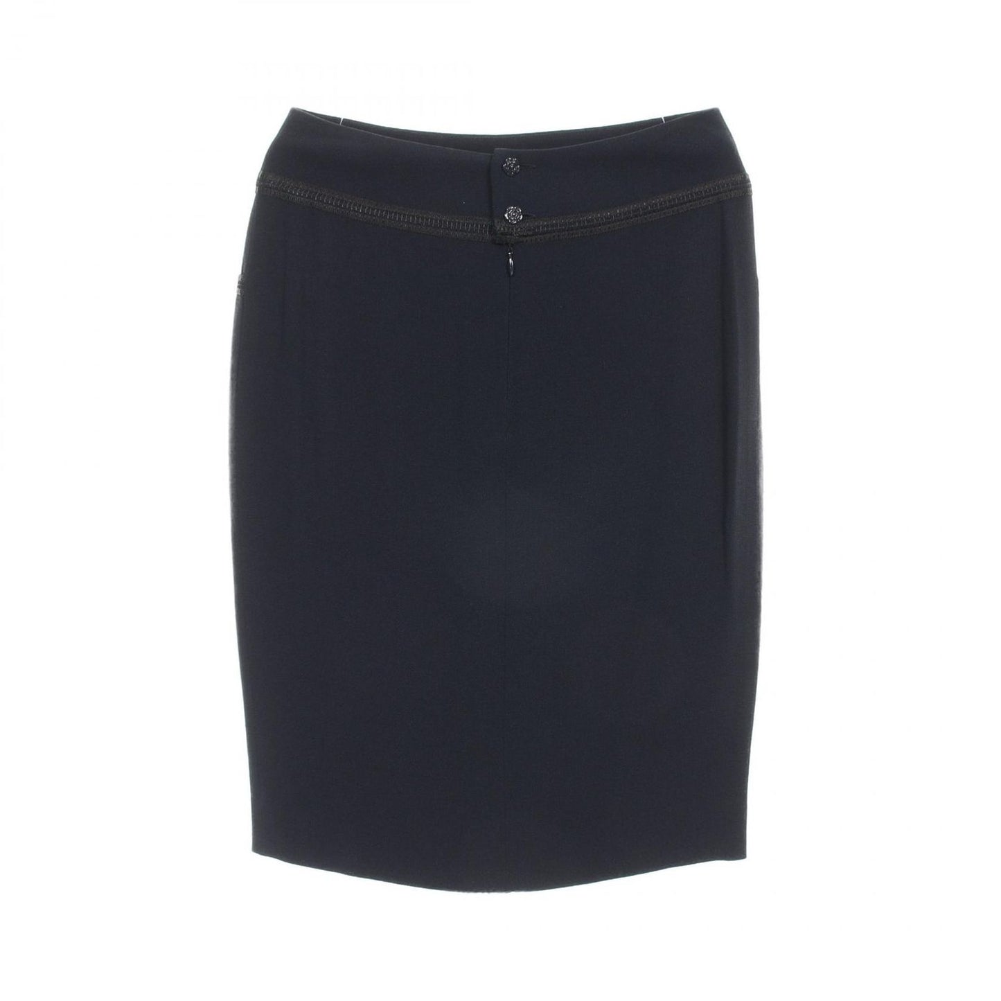 CHANEL Camellia Button Skirt in Navy - Exquisite Craftsmanship