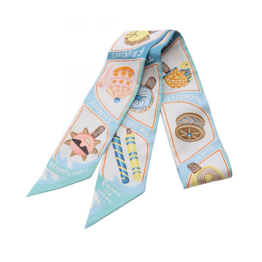 HERMES Twilly Scarf Funny Ice Cream Silk - Unused Luxury Accessory