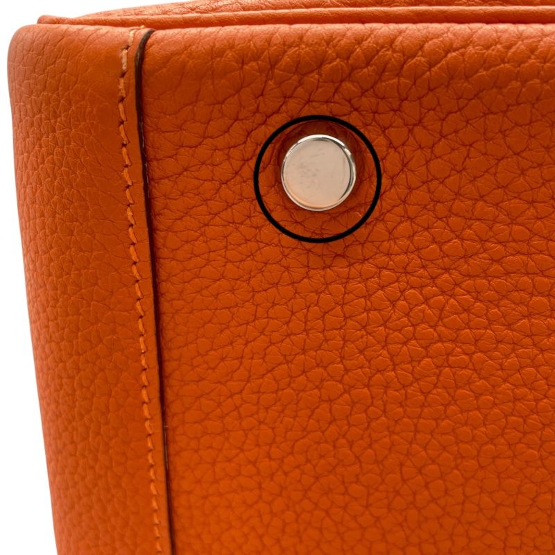 HERMES Lindy 30 Orange Togo Leather Shoulder Bag with Silver Hardware