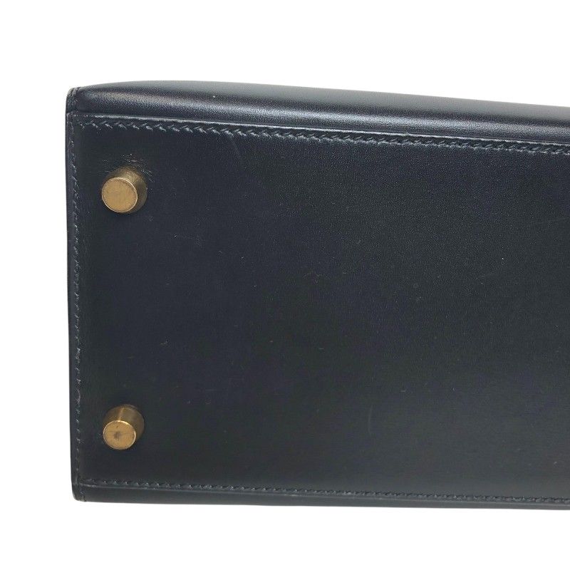 HERMES Kelly 28 Black Box Calf Shoulder Bag with Gold Hardware