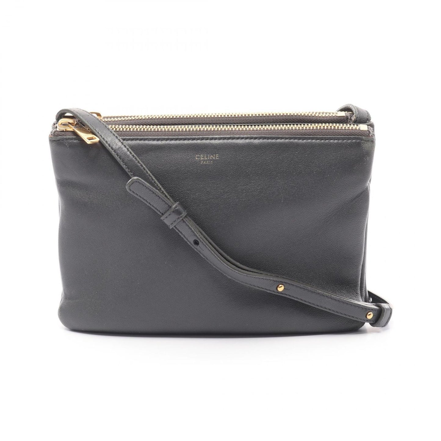 CELINE Trio Small Shoulder Bag in Dark Grey Leather