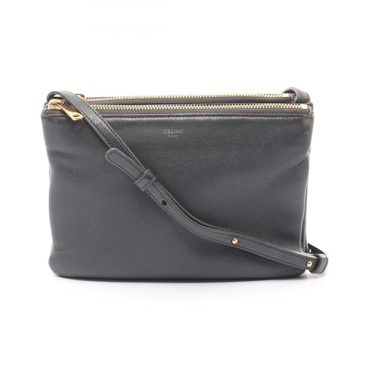 CELINE Trio Small Shoulder Bag in Dark Grey Leather