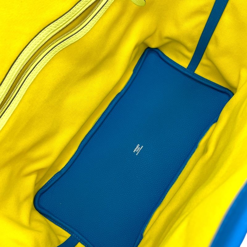HERMES Puresangle Tote Bag in Lime Green & Blue - Exquisite Craftsmanship