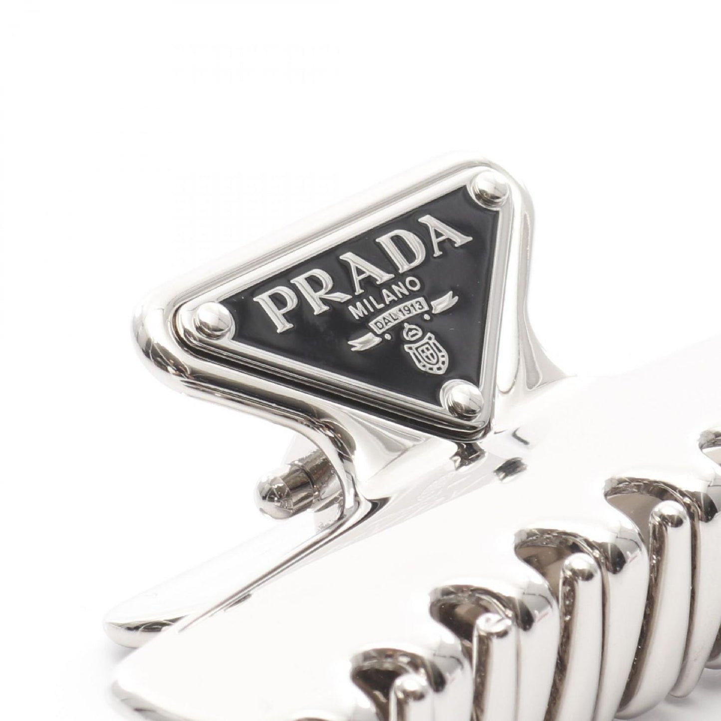 PRADA Triangle Logo Hair Clip - Silver Stainless Steel