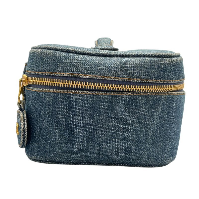 CHANEL Vanity A01618 Blue Denim Handbag with Gold Hardware