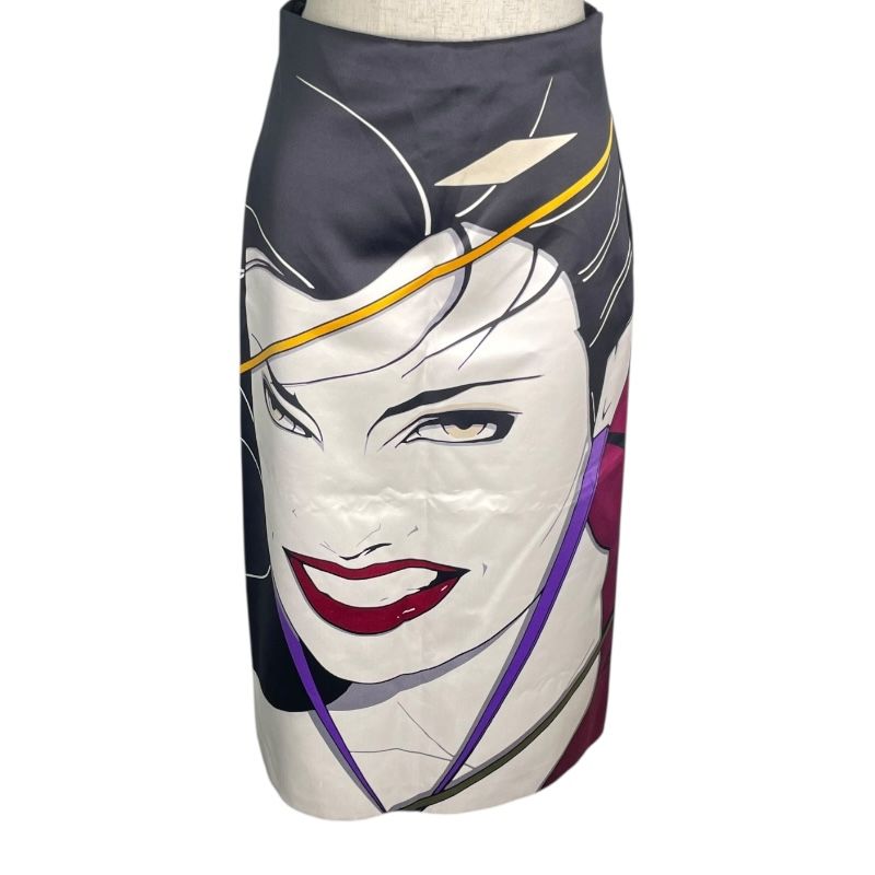 GUCCI Patrick Nagel Graphic Print Silk Skirt - Black, Size 38