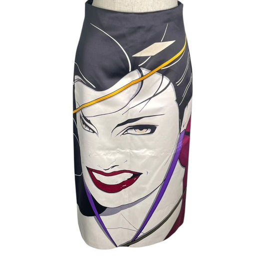 GUCCI Patrick Nagel Graphic Print Silk Skirt - Black, Size 38