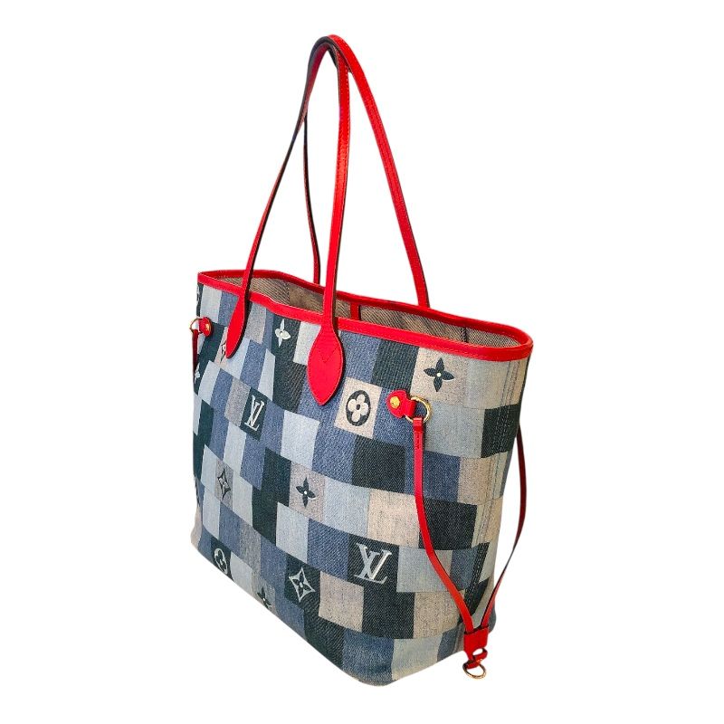 Louis Vuitton Neverfull MM Monogram Denim Tote Bag with Gold Hardware