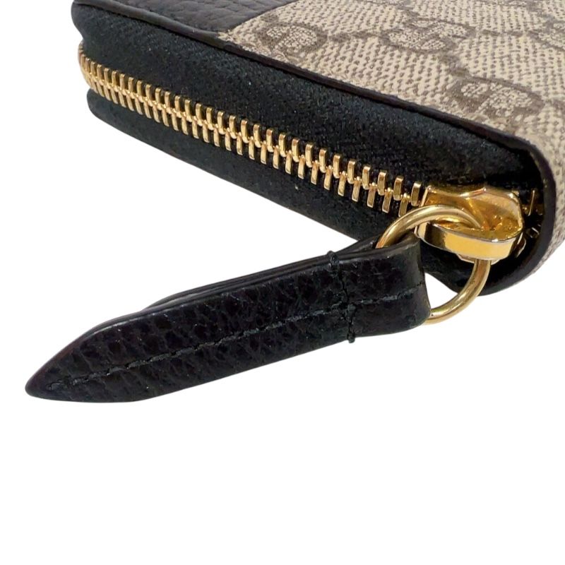GUCCI Double G Zip Around Wallet - Black/Beige with Gold Hardware