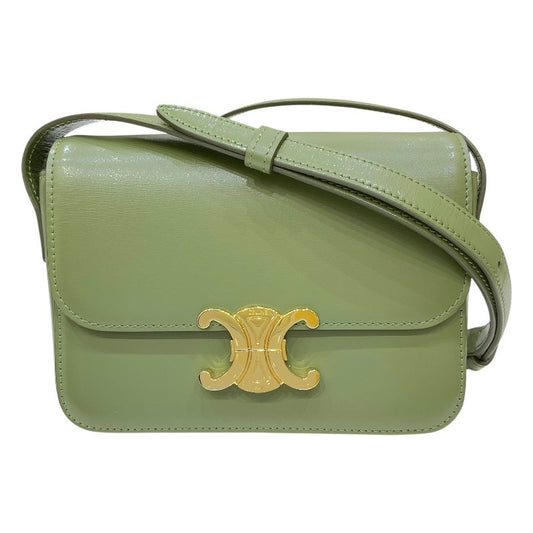 CELINE Triomphe Shoulder Bag in Khaki Shiny Calfskin