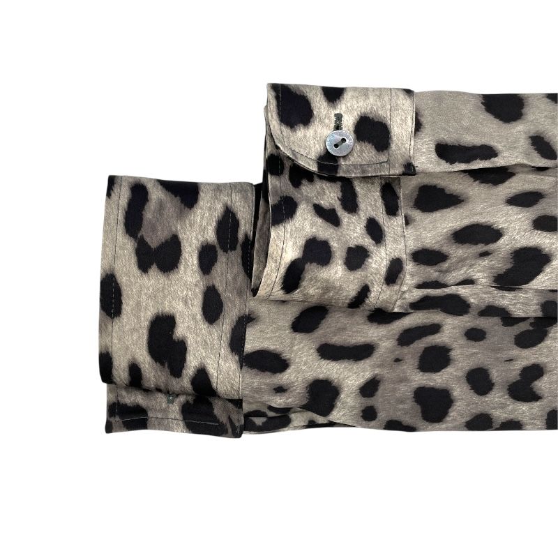 Dolce & Gabbana Leopard Print Silk Bow Tie Blouse - Gray