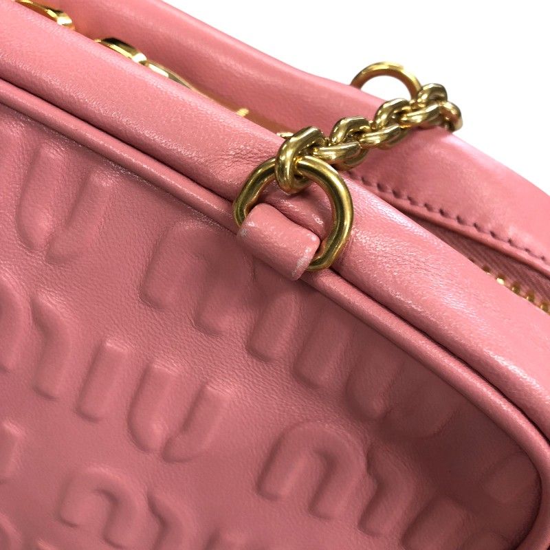 Miu Miu Logo-Embossed Chain Handbag in Pink with Gold Hardware