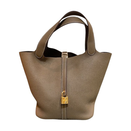 HERMES Picotin Lock MM Handbag in Etoupe with Gold Hardware