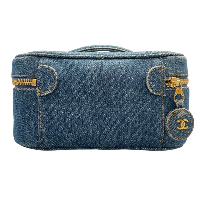 CHANEL Vanity A01618 Blue Denim Handbag with Gold Hardware