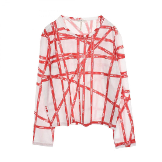HERMES Cotton Top with Bold Ribbon - Exquisite White & Red Design