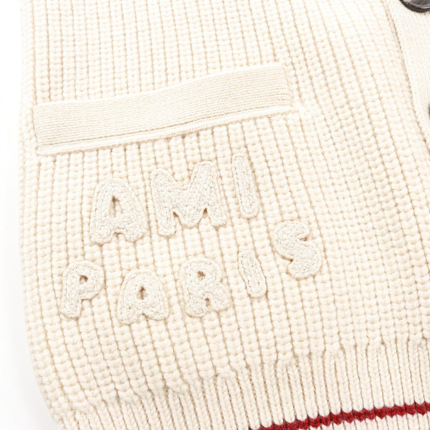 AMI College Rib Cardigan in Ivory - Unisex Wool Luxury