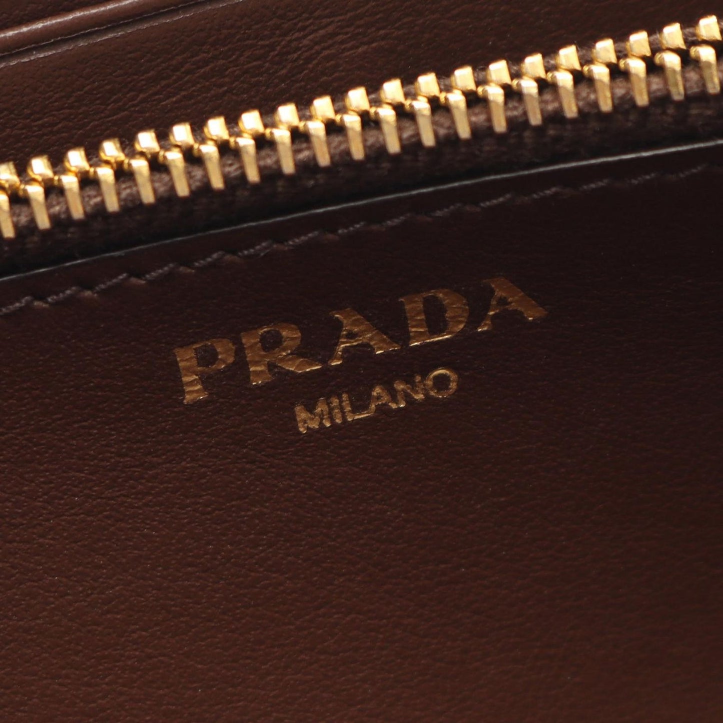 PRADA Logo Jacquard Round Long Wallet in Beige/Dark Brown