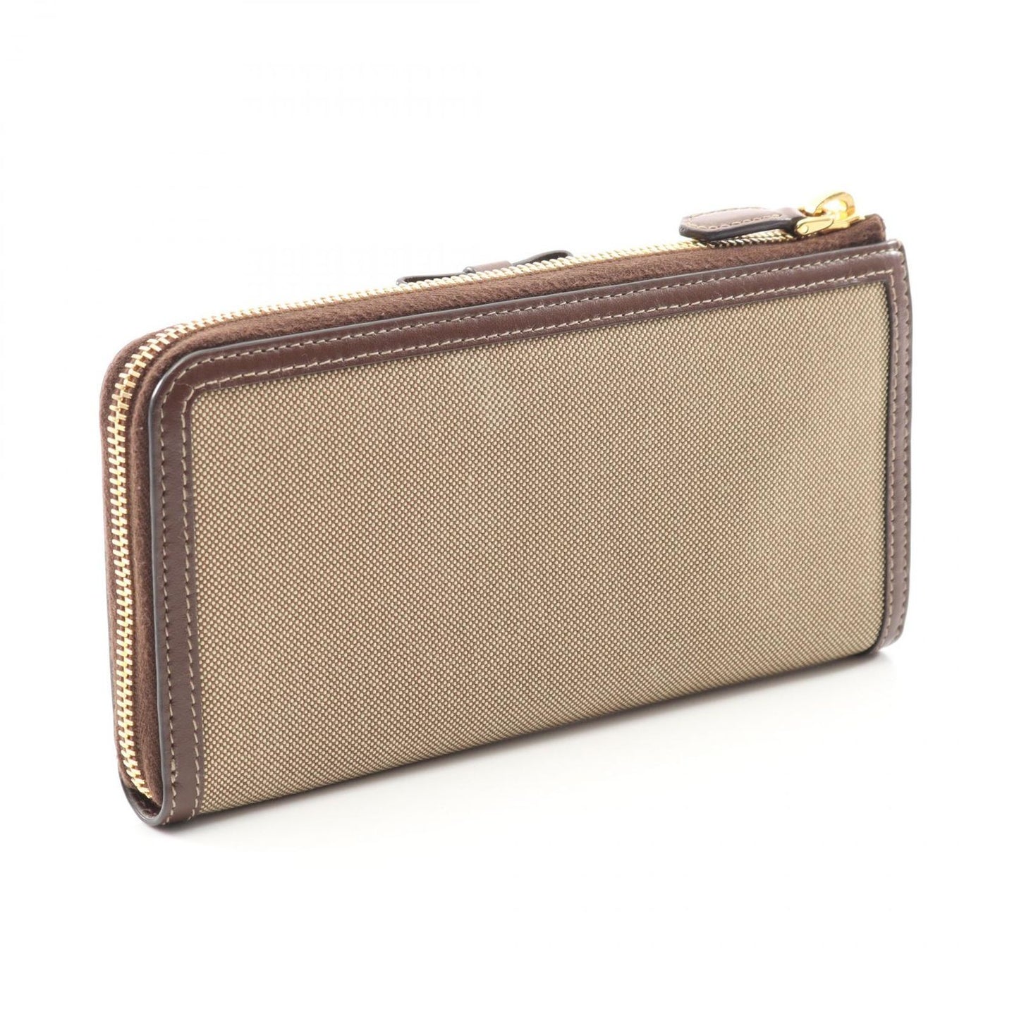 PRADA Logo Jacquard Round Long Wallet in Beige/Dark Brown