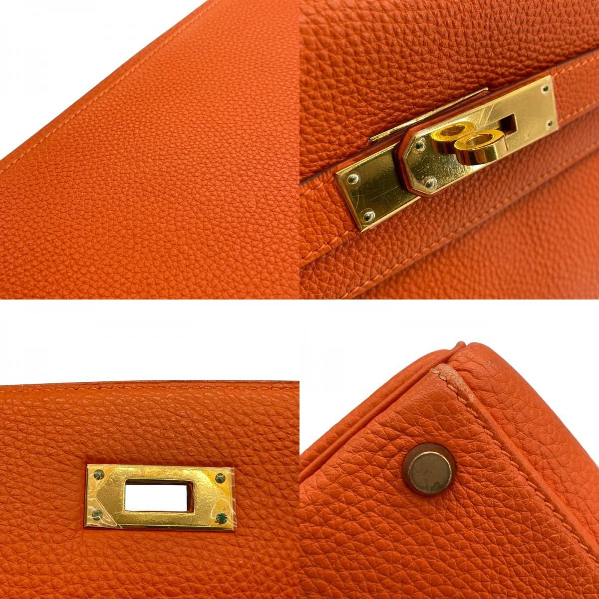 HERMES Kelly 32 Orange Togo Leather Shoulder Bag with Gold Hardware