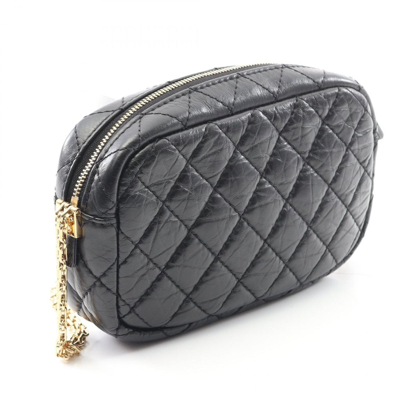 CHANEL 2.55 Chevron V-Stitch Camera Bag - Black Calfskin