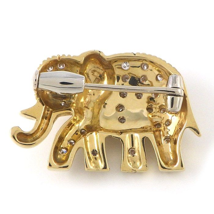 Exquisite Diamond Elephant Motif Brooch in K18 Yellow Gold