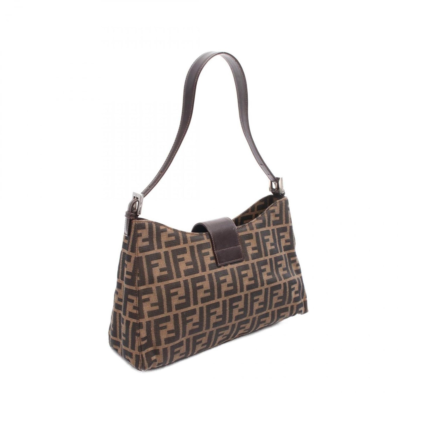 FENDI Zucca Shoulder Bag in Black/Khaki Canvas & Leather