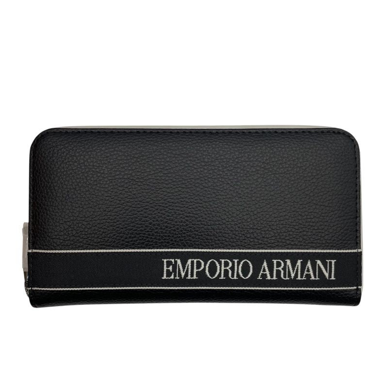 Emporio Armani Black & White Leather Zip-Around Wallet for Men