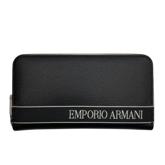 Emporio Armani Black & White Leather Zip-Around Wallet for Men