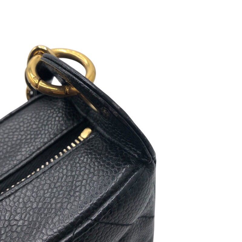 CHANEL Coco Mark Semi Shoulder Bag in Black Caviar with Gold Hardware