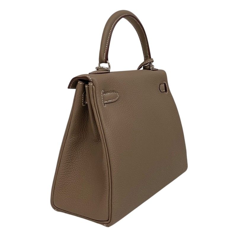 HERMES Kelly 25 Etoupe Togo Handbag with Silver Hardware
