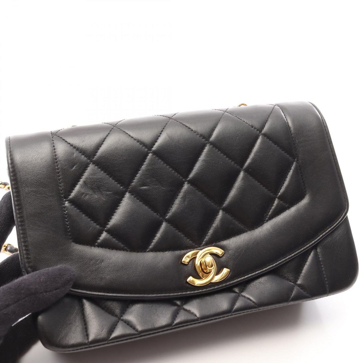 CHANEL Matelassé Diana Flap Shoulder Bag in Black Lambskin